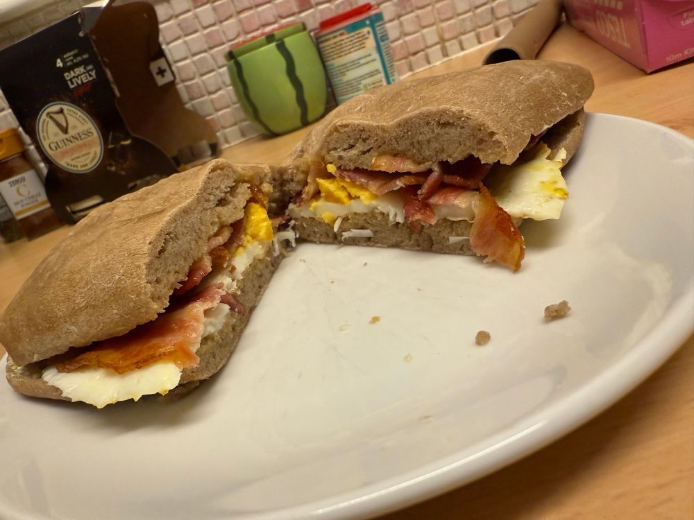 A bacon and egg sandwich 
