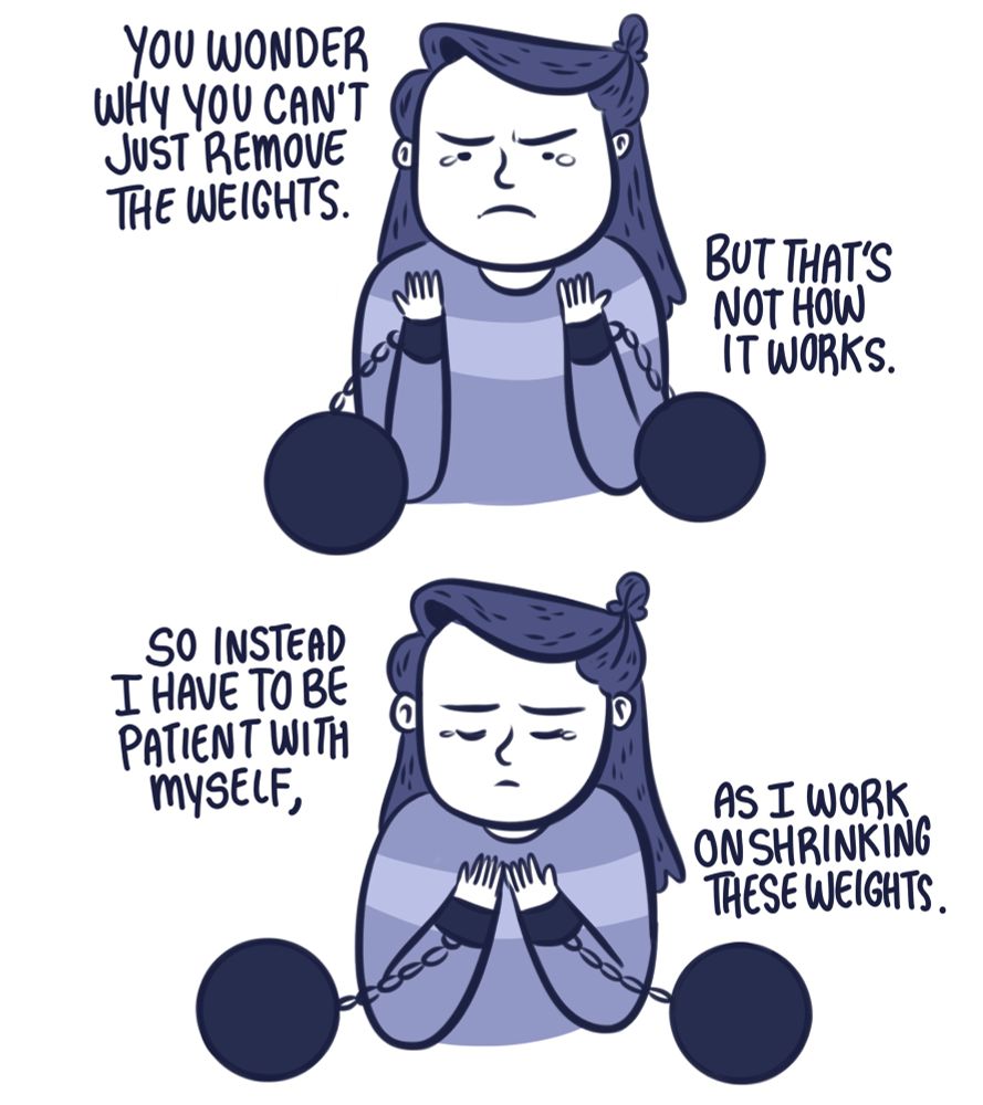You wonder why you can’t just remove the weights. But that’s not how it works. So instead I have to be patient with myself, as I work on shrinking these weights.