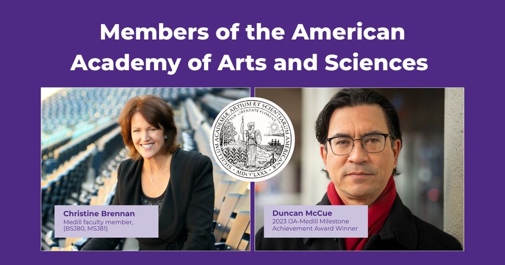 Purple graphic with white text and headshots of Christine Brennan and Duncan McCue.
