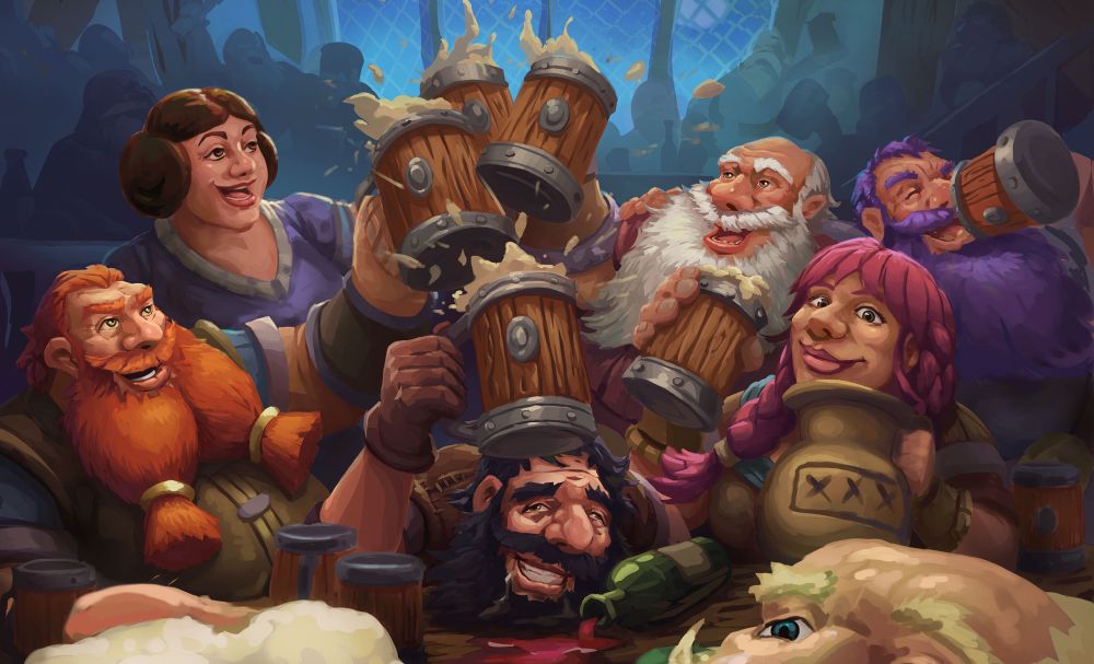 Krasnoludy świętujące z kuflami piwa.