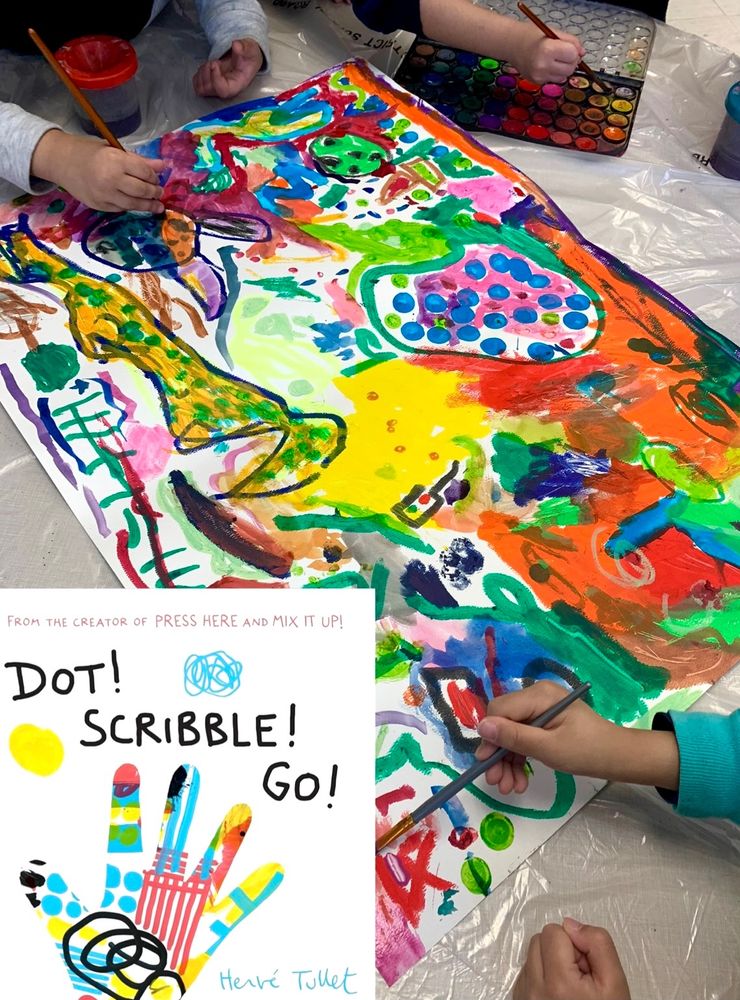 Process art created using paint sticks, dot markers and watercolours 