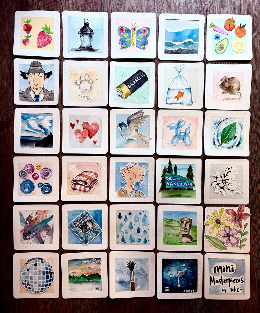 Mini watercolour paintings that follow specific prompts