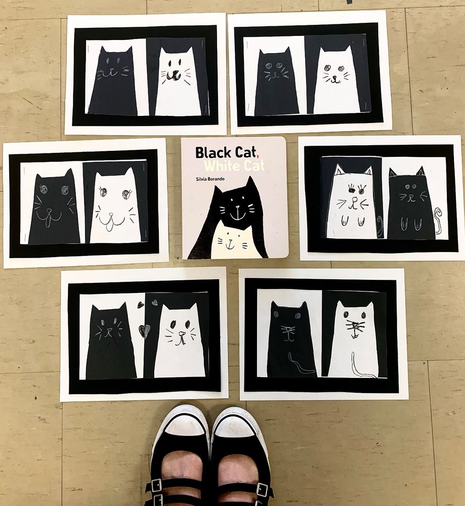 Black and white cat artwork using positive & negative space