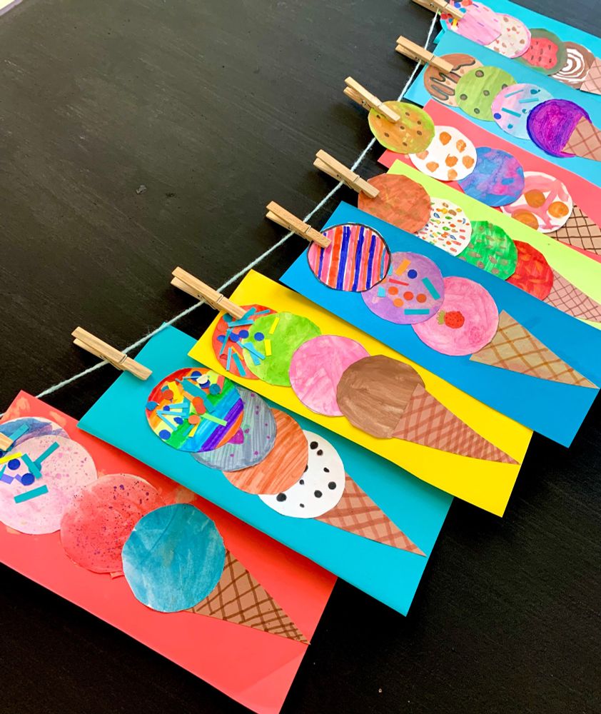Brightly coloured multi-scoop ice cream paintings