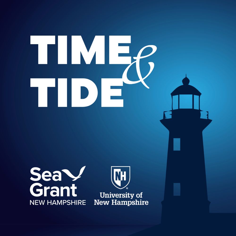 A graphic design of the Time and Tide logo, with a blue lighthouse in the background. 