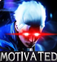 Vergil featured in Devil May Cry looks at you with red eyes. The word “Motivated” is below Vergil.