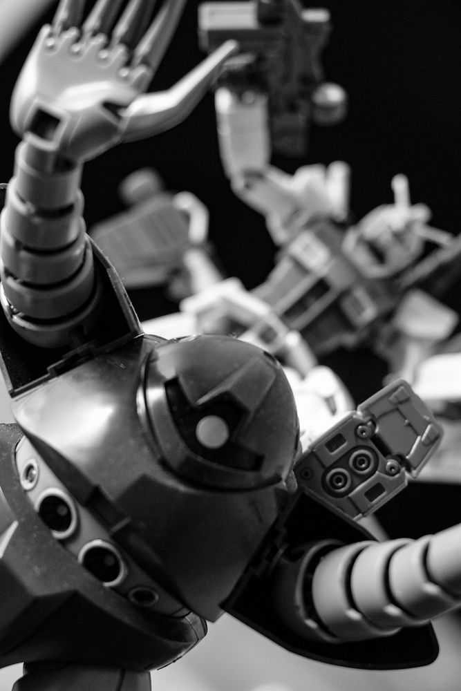 "Why me, Amuro?!" asks the GOGG instants before being kicked. A moment of heartbreaking realization reflected in black and white.