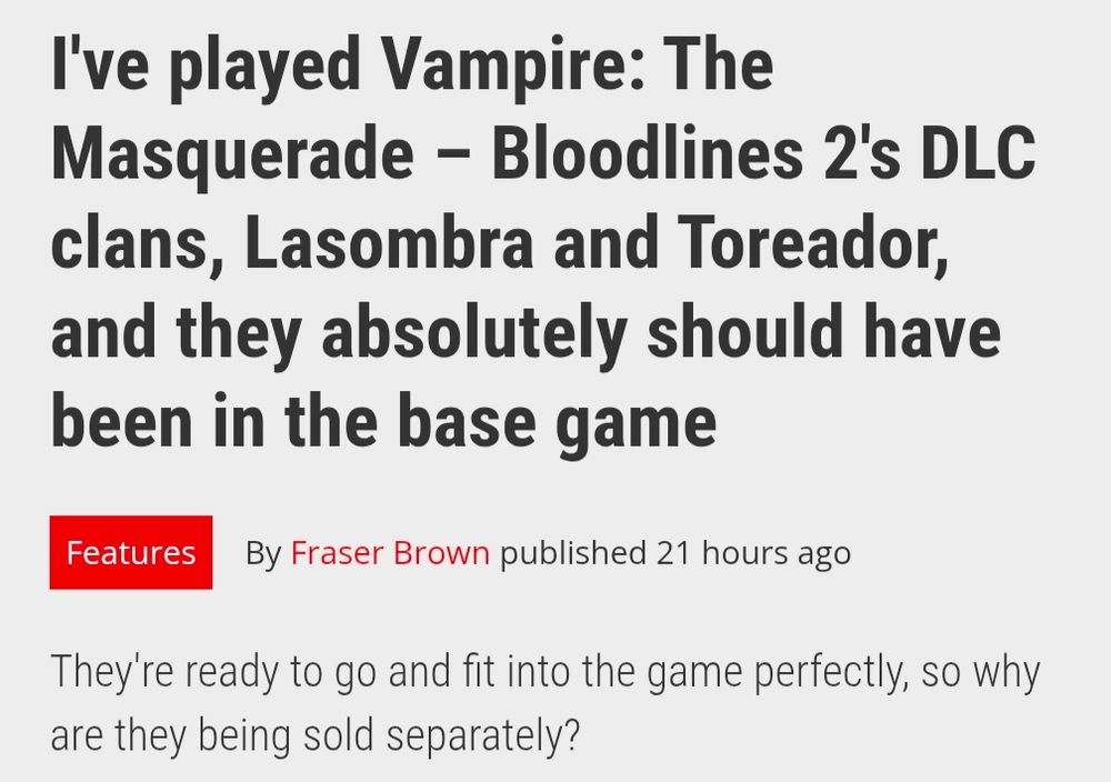 Article about the Vampire the Masquerade Bloodlines 2 controversy asking why the launch DLC isn't included with the game.
