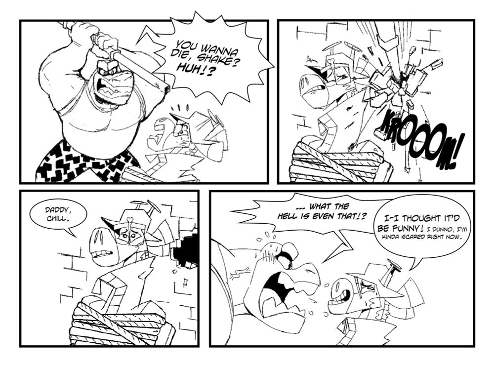 Old comic of Shake chilling with Bistro in respectable and polite fashion