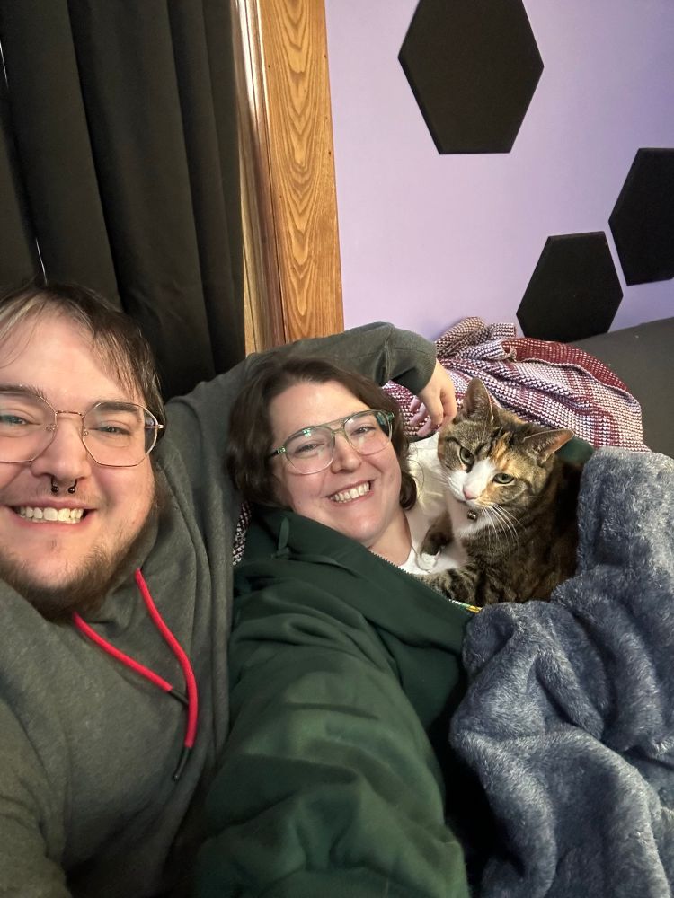 Bones and me, and their cat Callisto 