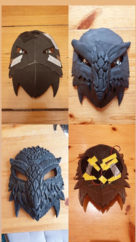 Work in progress of an owl mask made of foam
