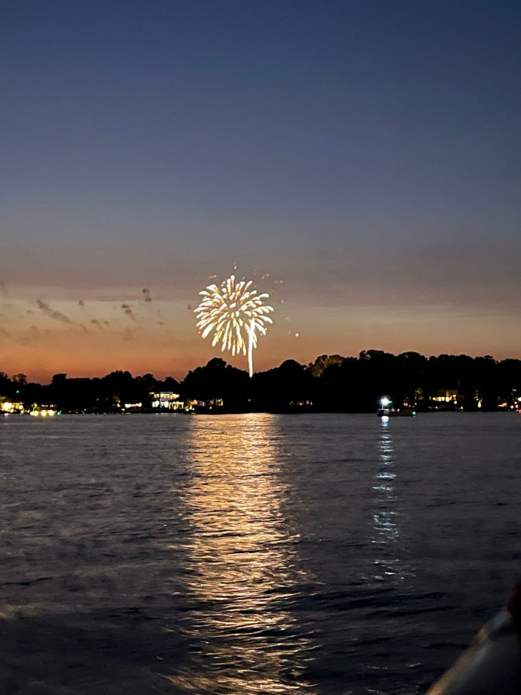 Fireworks reflected on lake