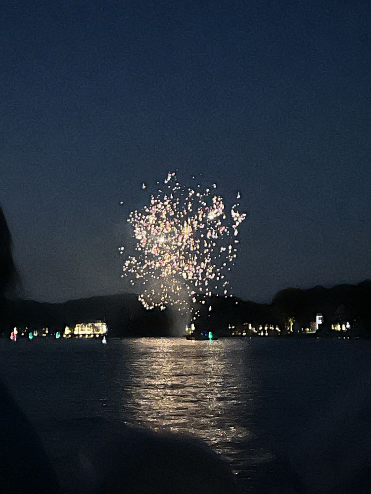 Fireworks reflected on lake