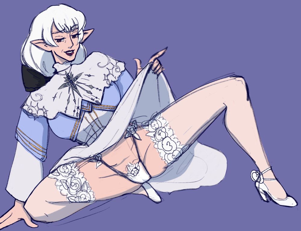 Ameliance lifting up her skirt to reveal rose themed lingerie and full bush, good for her!