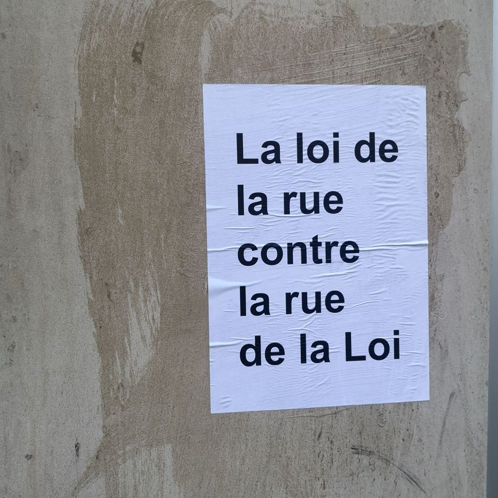 Collage durant la manif contre le gouvernement Arizona : la loi de la rue contre la rue de la Loi