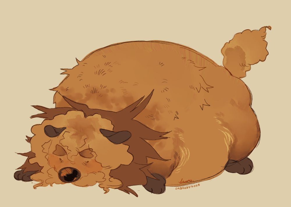 a very round and large golden brown animal. it looks like a hedghog or a bear.