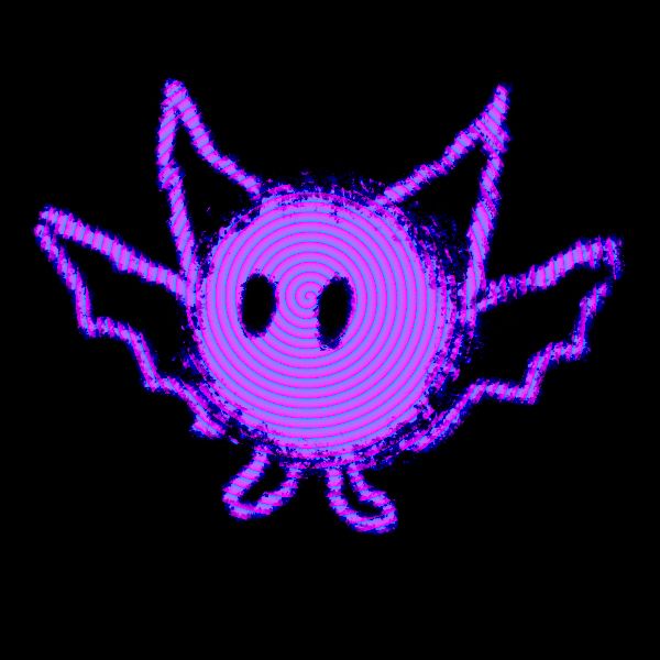 Chibi bat with purple spiral overlay