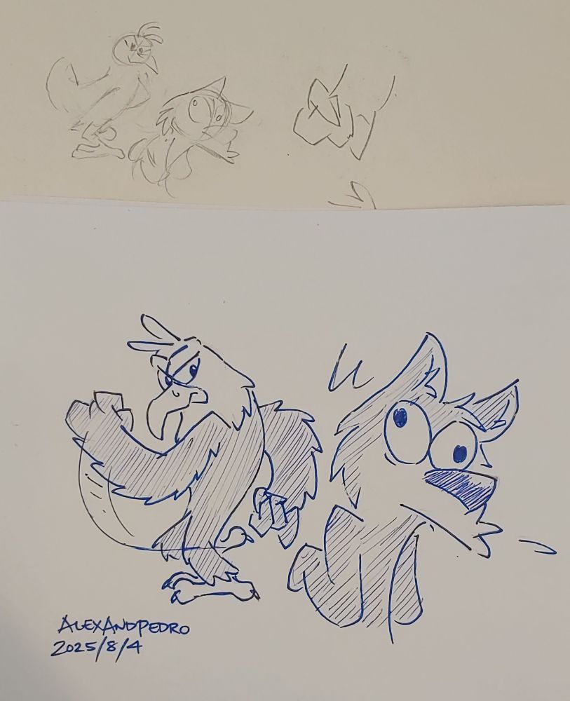 A cartoon eagle punching a cartoon wolf. Ouch!