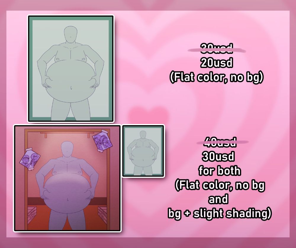 Commission sheet for the YCH
20usd for a flat color with no background piece
30usd for both flat color with no background and background + slight shading pieces