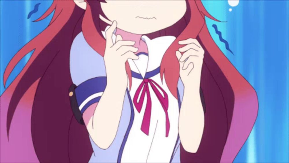 a cartoon girl with red hair and a bow on her neck