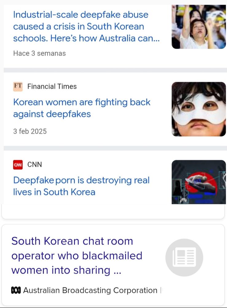 Mismo tipo de titulares, estos sobre corea y usando deepfake