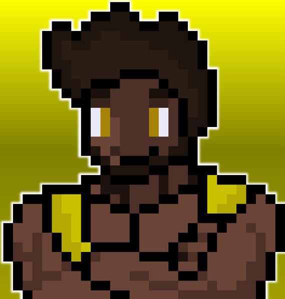 A profile pic of Kwame behind a yellow background.