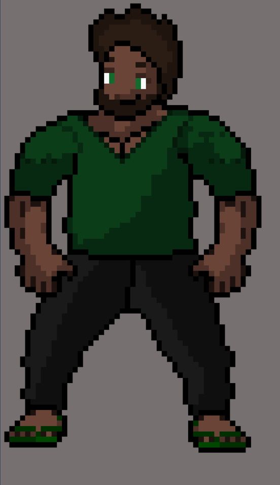 An image of a big guy in an all green & black outfit.