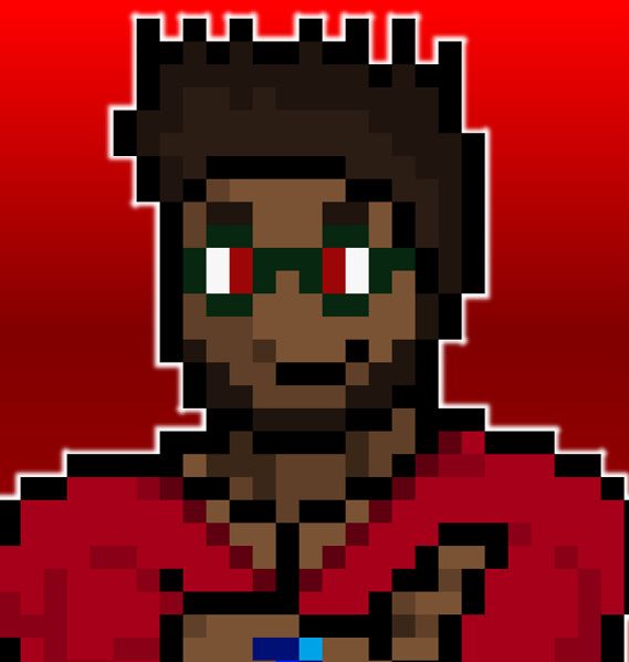 A profile pic of Aaron behind a red background.