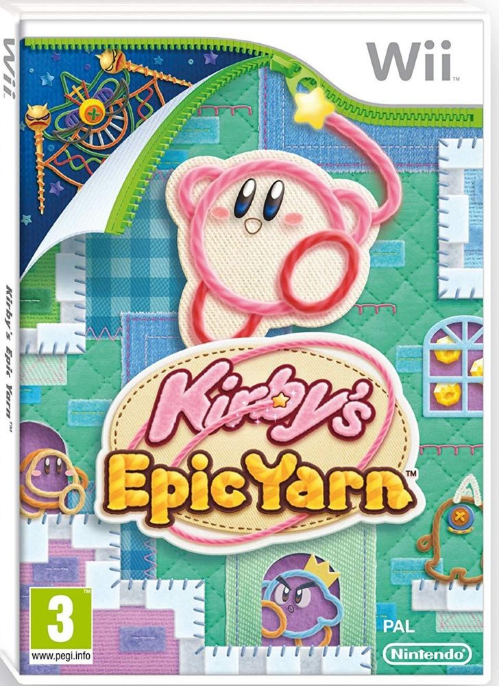 The box art for the PAL version of Kirby's Epic Yarn for Nintendo Wii. 