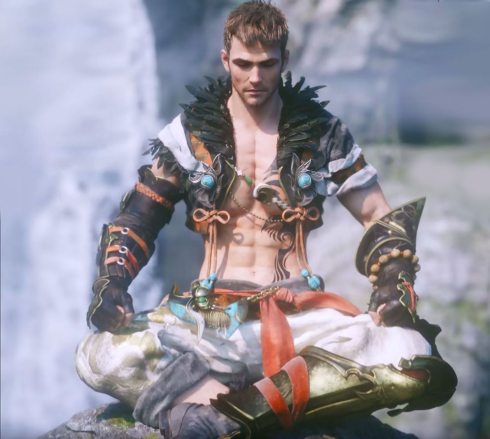 Picture of the FFXIV Monk gear from the Stormblood cinematic trailer