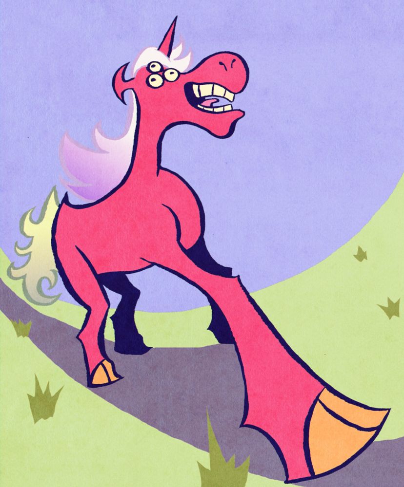 Un cheval rouge marche dans l'herbe.