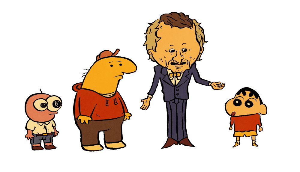 Mr. Boss présente Shin-chan à Pim et Charlie. 