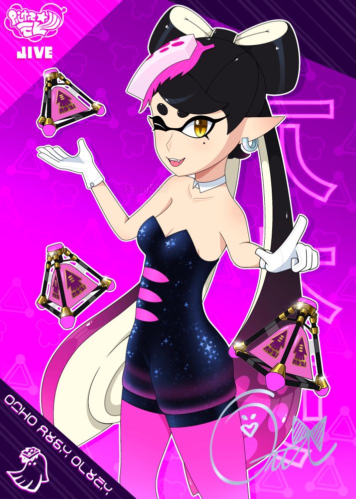 Cel-shaded halfbody artwork of Callie stylized like a poster, based on her solo, “Bomb Rush Blush”