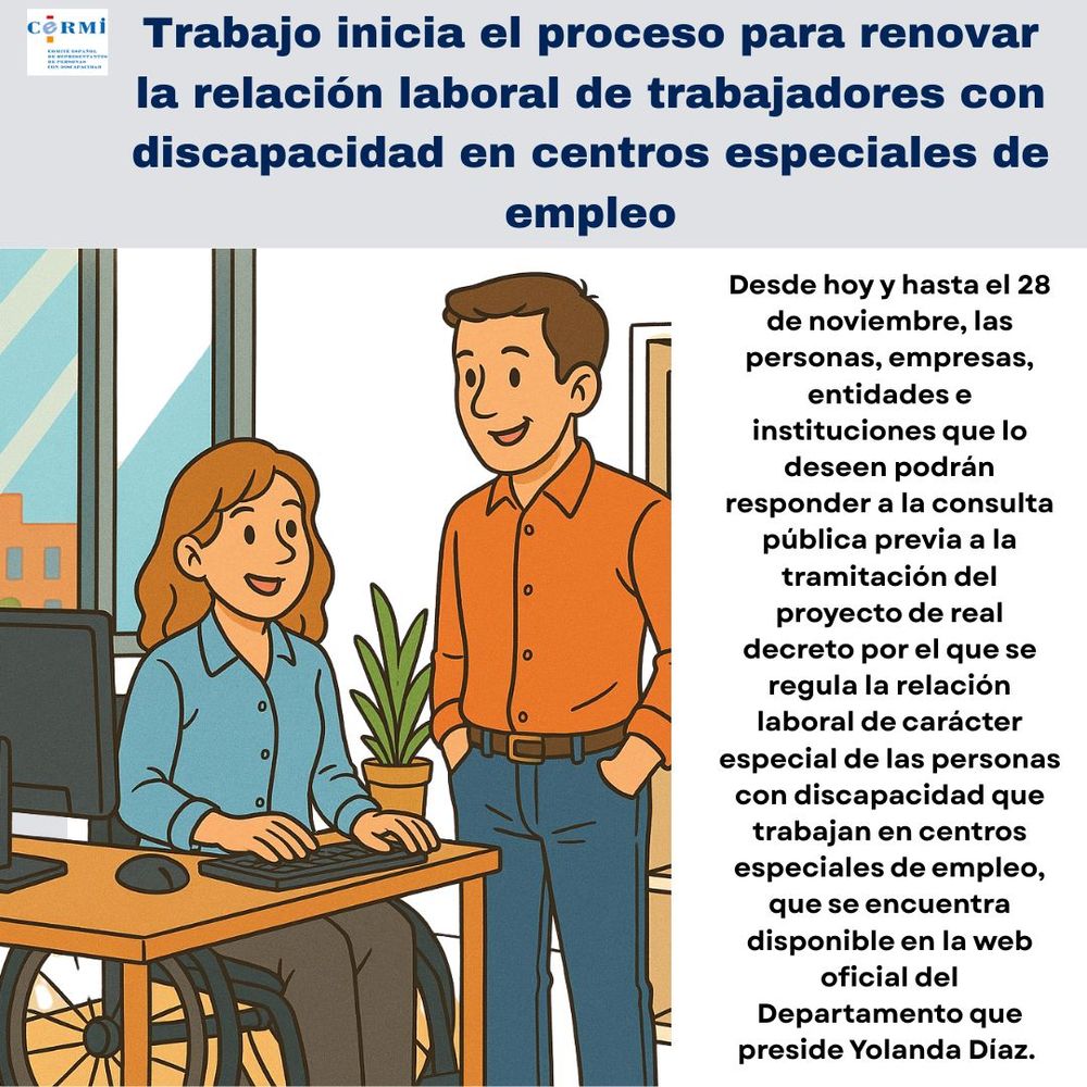 Infografía. Imagen de personas trabajadoras con discapacidad. Título de la noticia. 