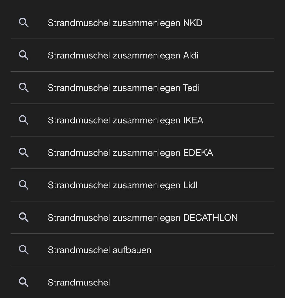 Google anfragen nach „Strandmuschel zusammenlegen“ unterschiedlicher Hersteller 