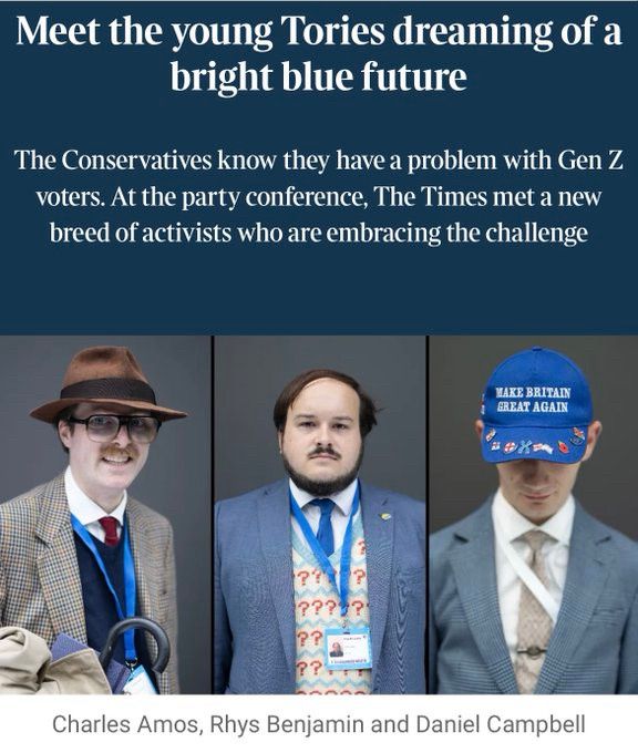 Image of three people that must be spoofs cause no way they can be really what the tories see as their future leaders. Although given their track record, I’m sure they do.