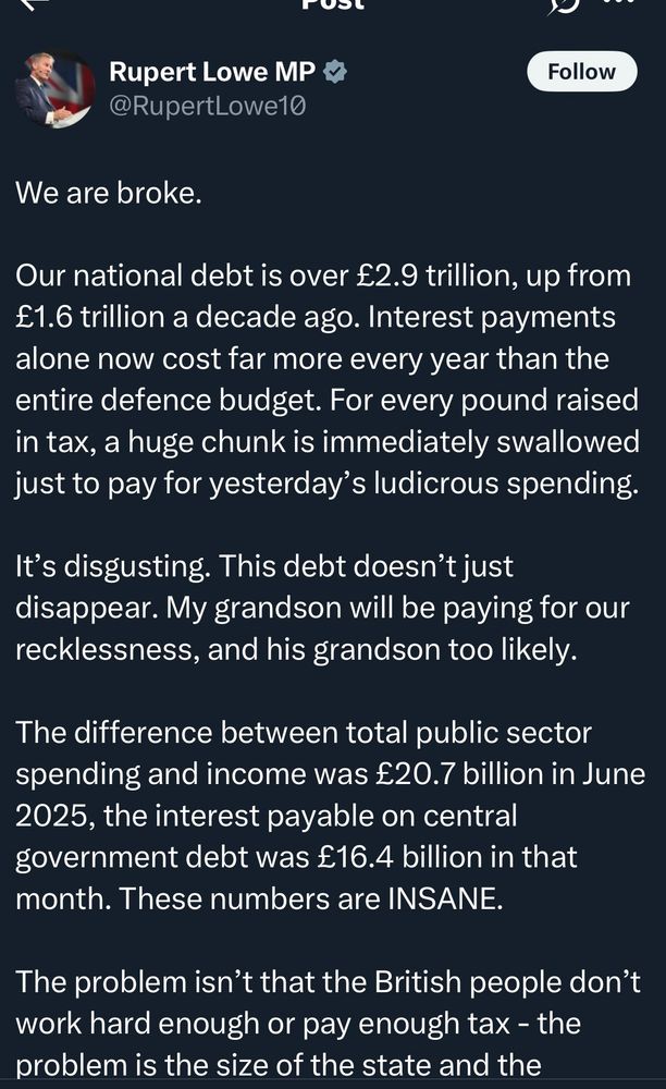 Very long rambling boring rant by Rupert Lowe MP about national debt blah blah blah blah blah blah honestly it’s such shit