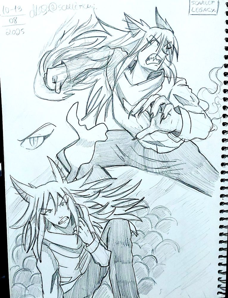 Scarlet versão Legado, tem esse nome porque... essa é a sua aparência anterior à atual (padrão, como está na foto de perfil, toda boba), era uma versão madura e combatente dela. Tenho feito vários sketches dela e re-modelando o seu conceito visual. Provavelmente o nome 'legado' mude... 

Ah, e peço perdão pelo sumiço repentino. É porque... estou trabalhando com vídeos, para um Doc... principalmente na parte da edição... e tem tomado bastante o meu tempo nesses dias... e aí, eu tinha evitado as redes sociais por um tempo. É isto. 