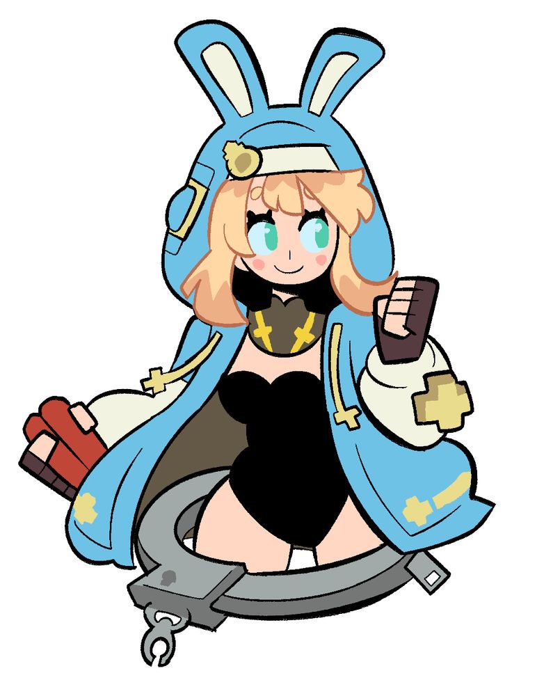 stylized drawing of bridget from guilty gear wearing a playboy bunny suit that incorporates her regular outfit
