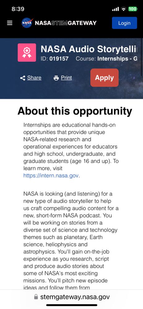 NASA communications internship 