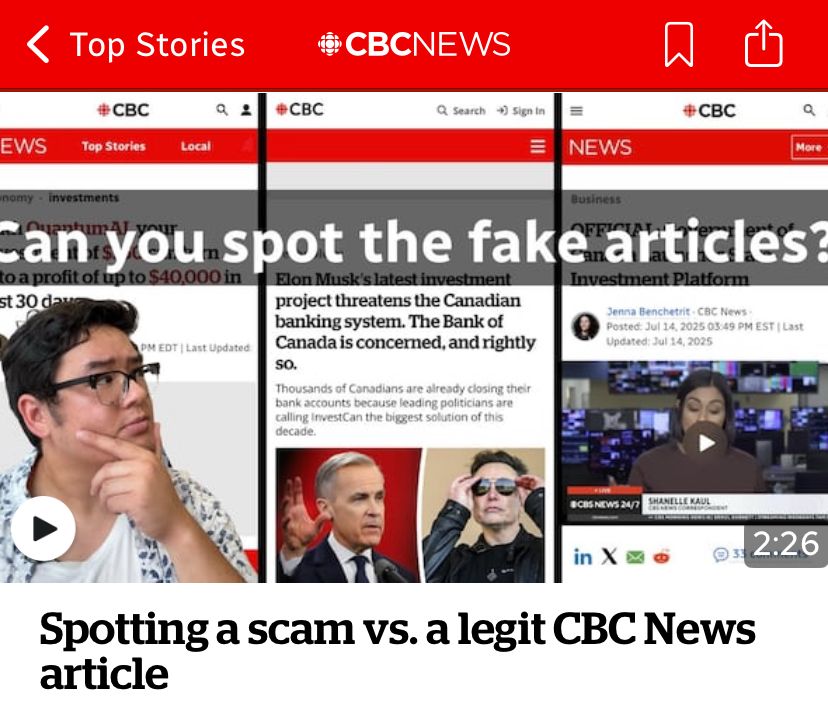 CBC news page with the title “Can you spot the fake articles?”