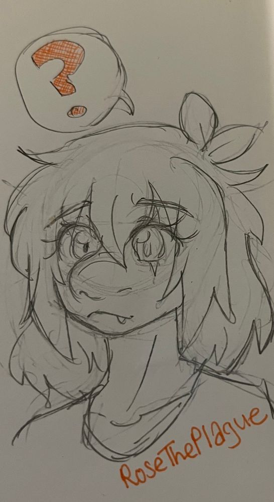 A rough pencil sketch of one of the artist’s sona’s. She’s a red tegu mink from One Piece and is called Rosé (like the wine).