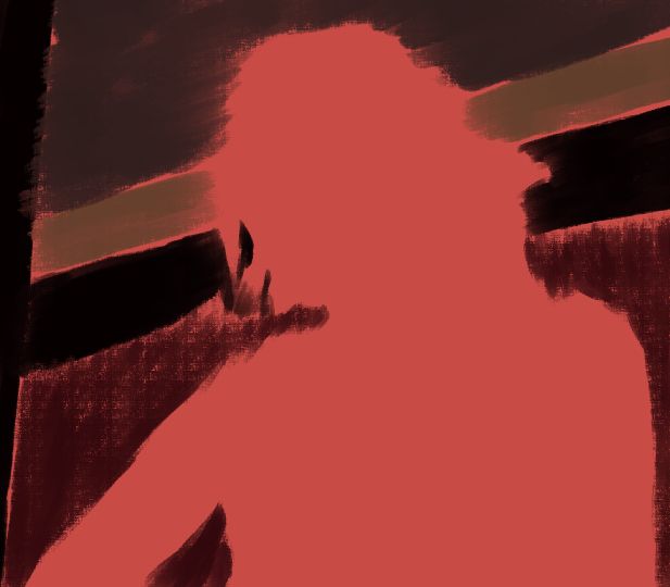 A salmon silhouette of a relatively obvious but unnamed character.