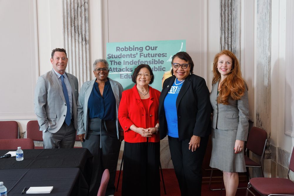 Image of NEA Vice President Princess Moss standing alongside other speakers at Senator Hirono's Capitol Hill forum in Washington, DC.