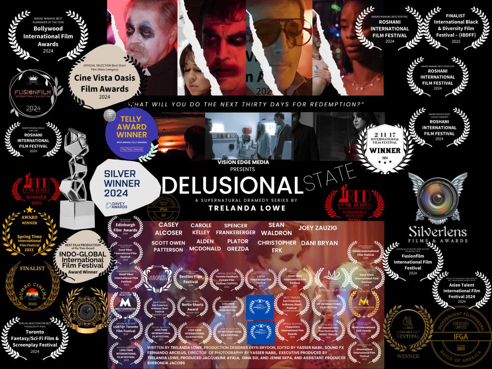 Image Description: Several posters and laurel wins display from Phenomenal Disabilities and Delusional State films.