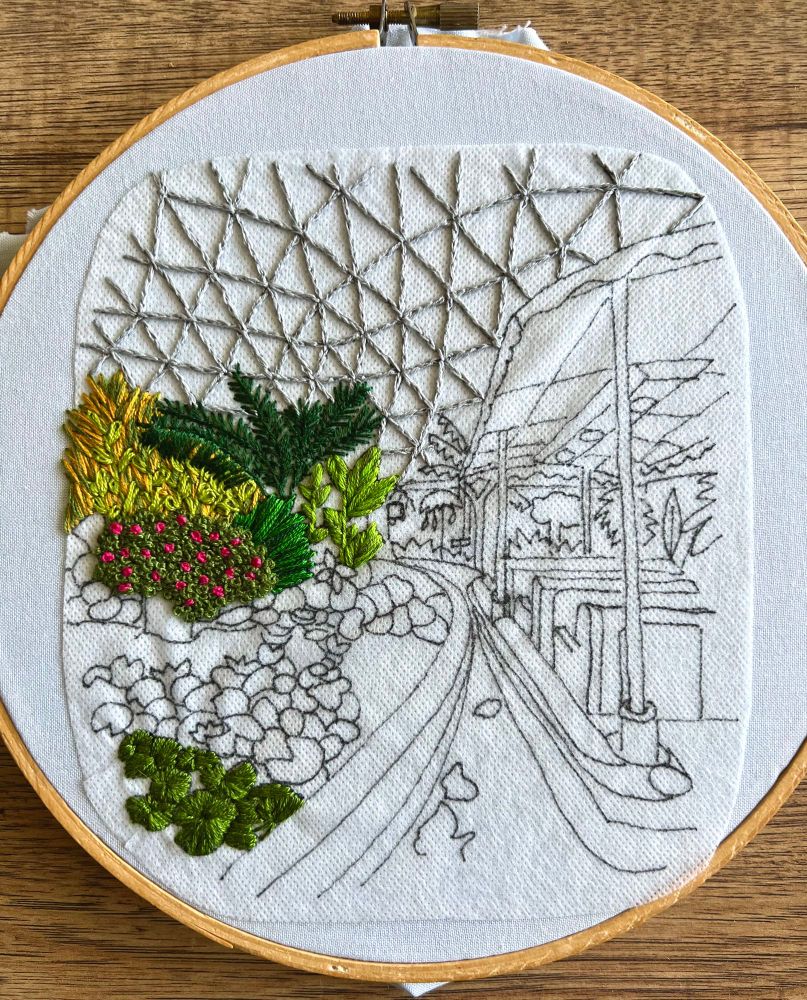 Embroidery pattern in progress of Living With The Land at Epcot, Walt Disney  World