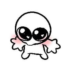 A cartoon figure as seen from above, looking up at you with wide eyes and a blush 