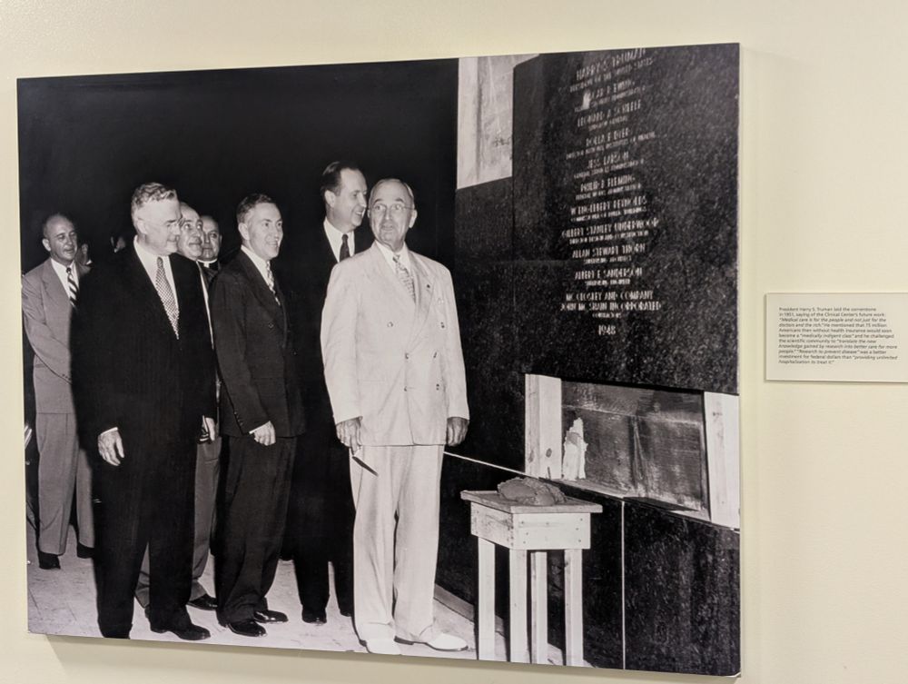 Photo of president Harry S. Truman laying the cornerstone of the NIH clinical center. 