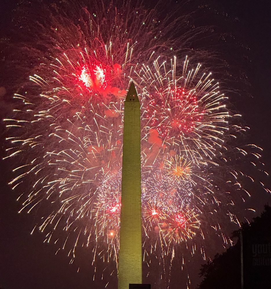 Fireworks over the Washington Monument on the Fourth of July.