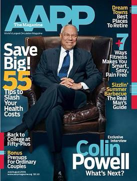 A copy of AARP magazine featuring Colin Powell 
